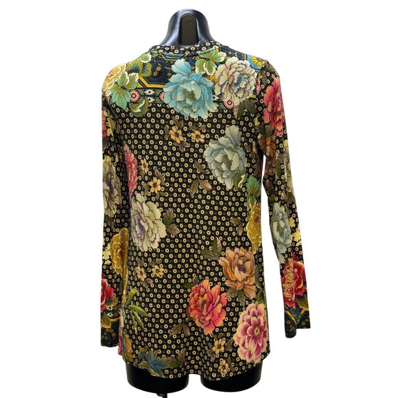 Johnny Was Floral Phoenix Printed Long Sleeve Pullover Shirt Black Multi S - Picture 2 of 7